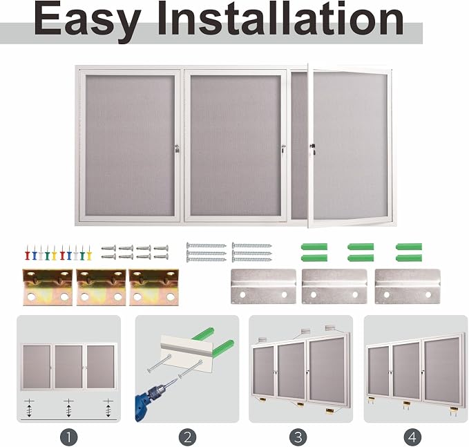 71x36 Inch Lockable Enclosed Bulletin Board, Weather-Resistant Outdoor Noticeboard with 2 Locking Doors, Wall-Mounted Silver Aluminum Frame & Grey Felt Presentation Board