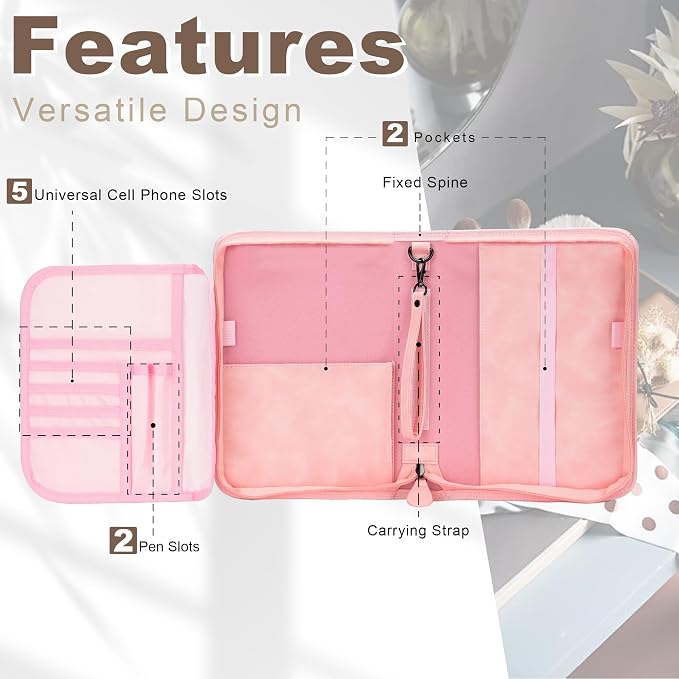 Bible Cover for Women, Bible Holder, Bible Cover Carrier Carrying Organizer Bag, God is Within Her She Will Not Fall, Zipper and Pockets for Standard Size Bible, Gift for Women(Pink-glod)