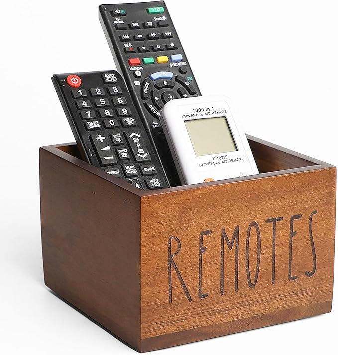 LBEMEY Acacia Wood Remote Holder, Control Organizer for TV - Home, Living Room, Bedroom - Wooden Remote Box (Brown, M, 3+ Remotes)