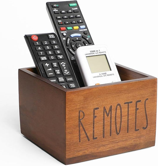 LBEMEY Acacia Wood Remote Holder, Control Organizer for TV - Home, Living Room, Bedroom - Wooden Remote Box (Brown, M, 3+ Remotes)