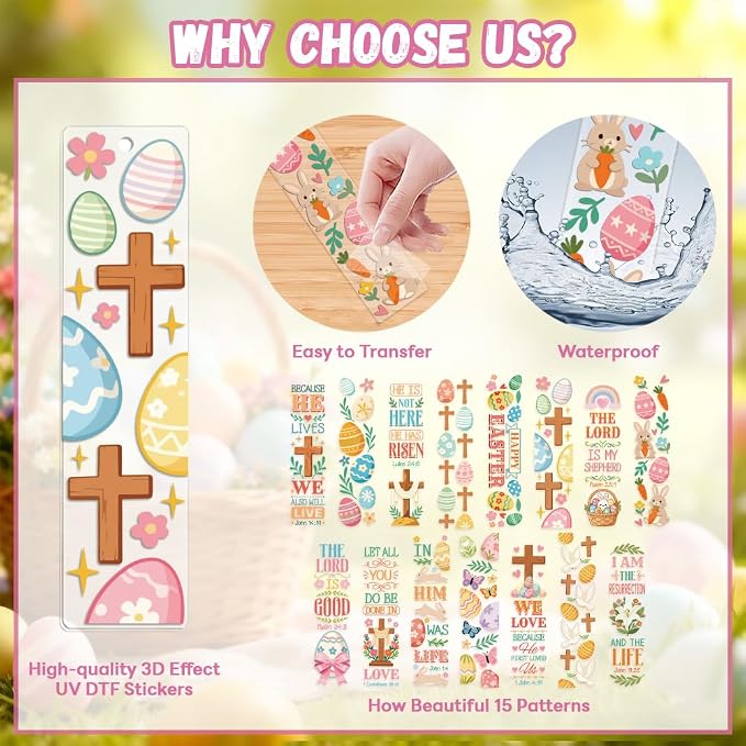 Peacoblue 30pcs UV DTF Bookmarks Transfer Stickers Wraps Easter Cross with Christianity for Women Men Reading, Waterproof Bookmarkers Decal(No Blank Bookmarks)for Acrylic Plastic Metal Blank Bookmark