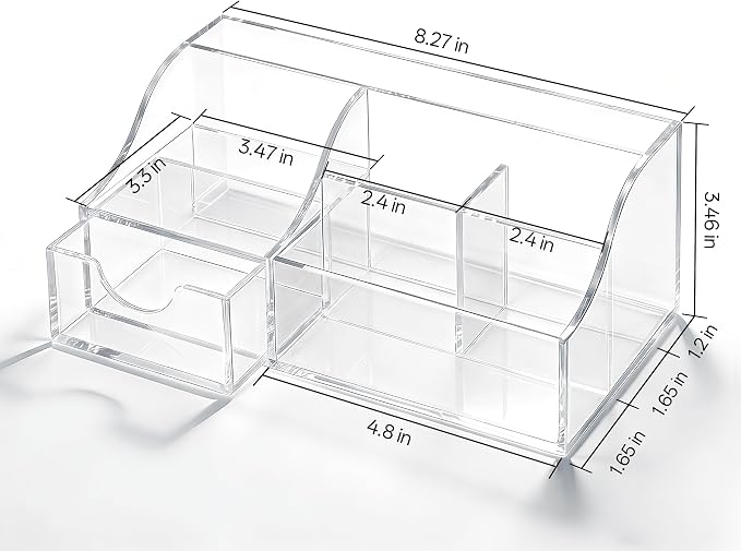 HBlife Acrylic Desk Organizer with Drawer, Pen & Pencil Holder, Multifunctional Desktop Caddy for Office Supply and Organization (Clear)