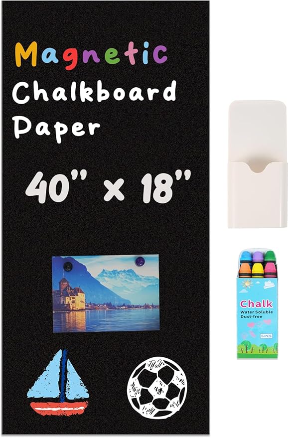 YOUNGJQ Magnetic Chalkboard Contact Paper for Wall 40" x 18" Self Adhesive Blackboard Wallpaper Peel and Stick Wall Decal with Starter Kit for Home Playroom Classroom