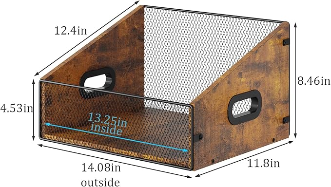 Yuzehuaza 2-Pack Vinyl Record Storage, Record Box Case Crate with Handle, Vinyl Record Holder, Desktop Metal & Wooden LP Record Crate, Easy to Assemble