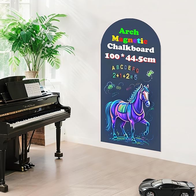 Magnetic Arch Wall Decal 39.3"x17.5" Chalkboard Contact Paper Peel and Stick Self Adhesive Magnetic Wall Board Sticker with 36 Magnet Letters for Home Offices Chalkboard Wallpaper Roll