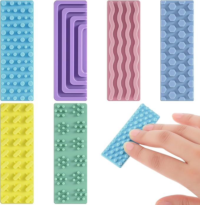 Ireer 6 Pcs Textured Sensory Stickers Silicone Calm Stickers Thick Sensory Strips Different Textures Mental Health Desk Fidget Decals for Anxiety Relief, Autism, ADHD Desk Gift