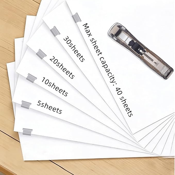 Baluue Hand Stapler with 200pcs Refill Clips, Desktop Document Stapler Office Paper Clipper for Book Binding and File Organization, Black, for School and Work Use