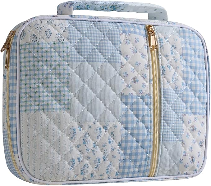 Bible Cover Case for Women,Bible Tote Bag Large Quilted Bible Cover Study Supplies Accessories with Durable Handle Carrying Case Christian Gifts for Girls (Greenblue Pin)