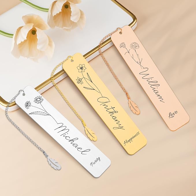 Personalized Bookmarks for Women Book Lover Custom Birth Flower Bookmark with Name Birthday Gifts for Reader Kids Cute Bookmarks for Mom Daughter Girlfriend Valentines Graduation Christmas Gifts