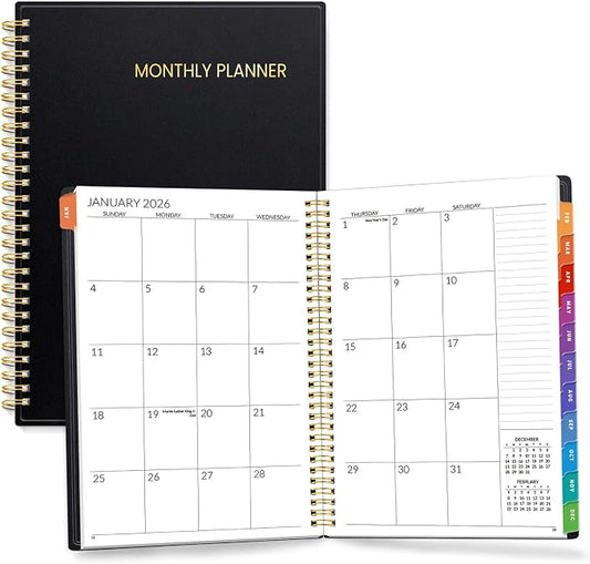 SUNEE 2026-2027 Planner - 24 Months (Jan 2026 - Dec 2027) - 7"x10" Monthly Spreads & Yearly Planner, Black