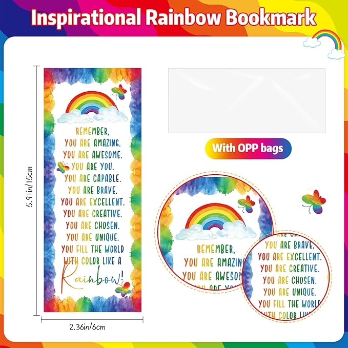 AmazingSpark 25 Set Inspirational 0.7 mm Rainbow Retractable Pencil Gifts for Students from Teacher Encouragement Affirmation Bookmark Cards Opp Bag Valentines Classroom Prize Awards for School