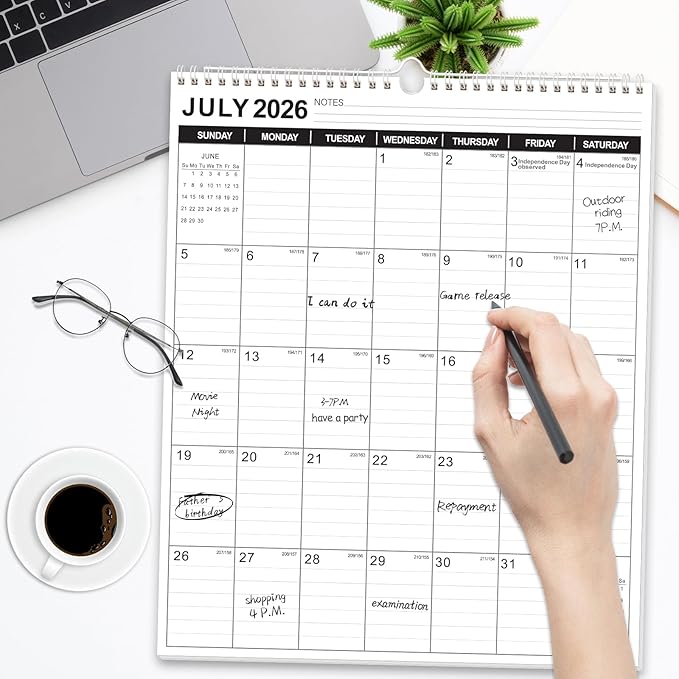 OuMuaMua Wall Calendar 2026, 11.5" X 14" 18-Month Vertical Wall Calendar 2026-2027, Runs From 2026 Jan - 2027 Jun with Thick Paper Spiral Bound For School Home Office Organizing