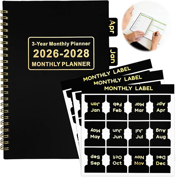 2026-2028 Monthly Planner, 3 Year Calendar from Jan 2026 to Dec 2028, 5.9" x 8.5" Spiral Bound Academic School Planner with DIY Monthly Tabs, Notes Pages Holiday Markers Organizer