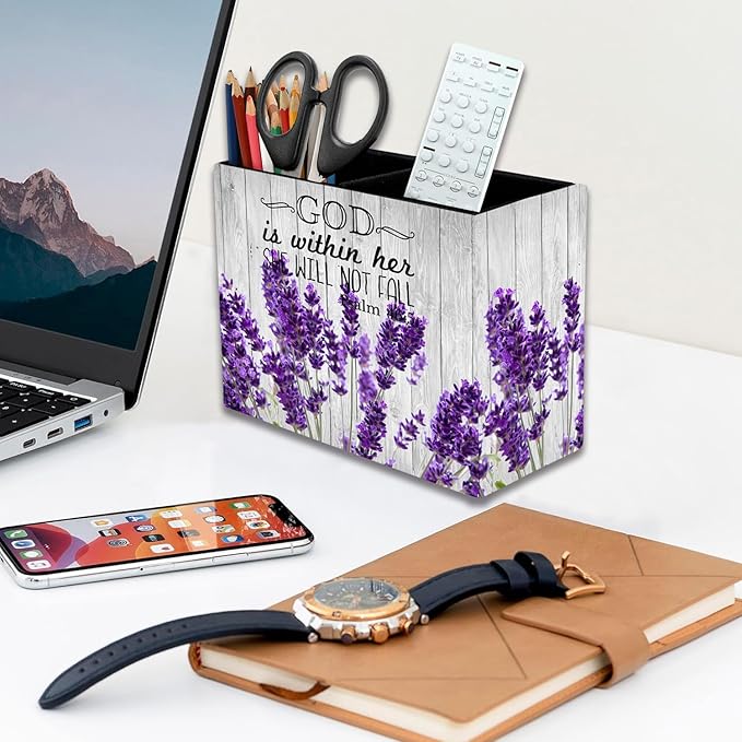 Pen Holder, Pencil Case, Makeup Brush Storage Box, Tableware Storage Box, Suitable for Office Or Home Item Organizing Stand - Lavender Psalm 46:5