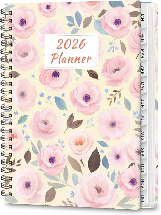 2026 Planner, Weekly and Monthly Academic Planner Calendar (JAN.2026 - DEC.2026), Planning Agenda Book, for Office Desk Accessories and School Supplies, A5(6.3" x 8.5") (Blush Blooms)