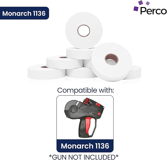 Perco Freezer Adhesives White Labels for Monarch 1136 Price Gun - 1 Sleeve, 14,000 Pricemarker Labels