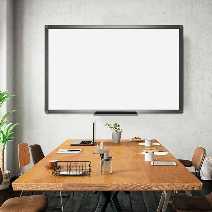 VIZ-PRO Magnetic Dry Erase White Board, 48 X 32 Inches, Black Aluminium Frame