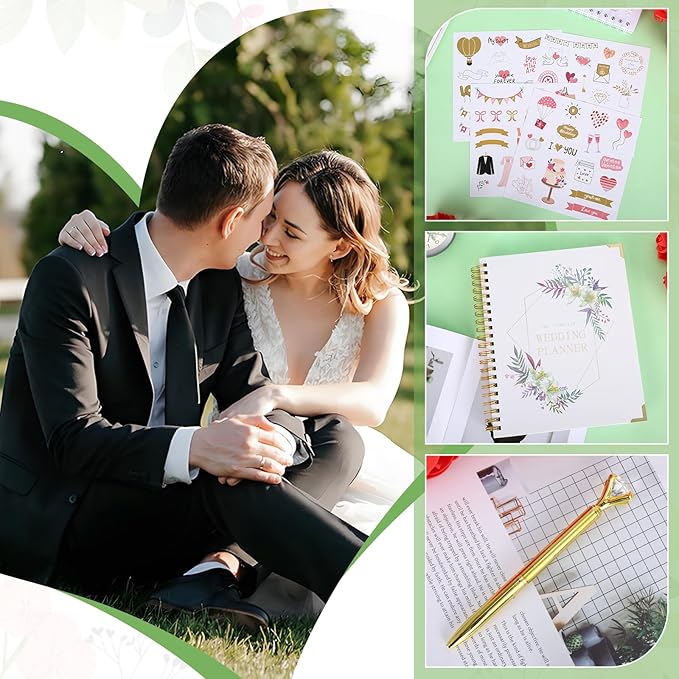 Wedding Planner Book and Organizer for Brides, 9.6 x 11 Inch Planning Binder with Countdown Calendar, Budget Sheets, Checklist, Floral Engagement Diary & Gift for Newly Engaged Couples
