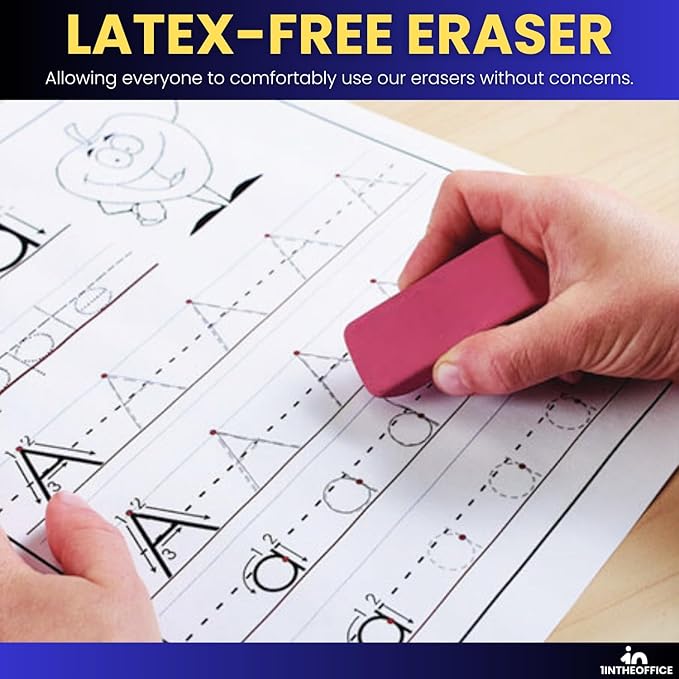 1InTheOffice Pink Bevel Eraser, Block Erasers, Slanted-Edge Rectangular Block, Large, 20 Pack