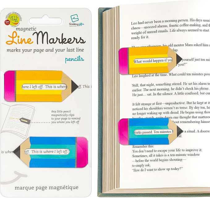 Gifts for Readers & Writers Linemarker Magnetic Bookmarks for Women & Men Pencils, Set of 2 Magnet Bookmark Clips, Magnetic Page Holder & Book Marker for Reading with Cute Bookmarks Design for Kids