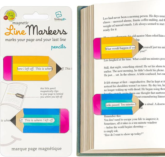 Gifts for Readers & Writers Linemarker Magnetic Bookmarks for Women & Men Pencils, Set of 2 Magnet Bookmark Clips, Magnetic Page Holder & Book Marker for Reading with Cute Bookmarks Design for Kids