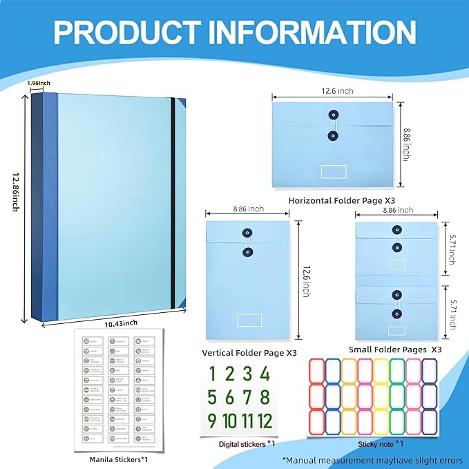 Important Document Organizer for Family Records, Home Filing System with Tabs and Pockets for Passport, Birth Certificate, Insurance Policies, Legal Documents and Important Papers(Blue)