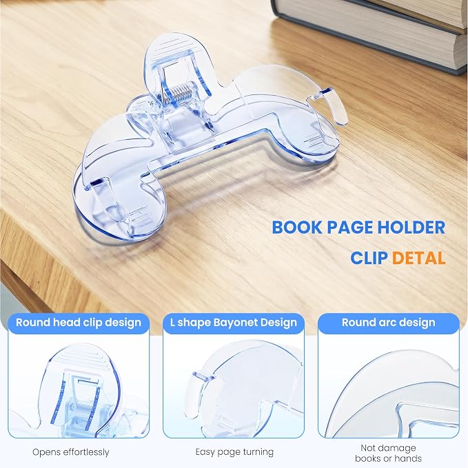 Transparent Book Page Holder for Reading, Large Book Clips to Hold Book Open, Music Book Page Holder Clip, Book Opener Holder for Teaching, Cooking (Light Blue)
