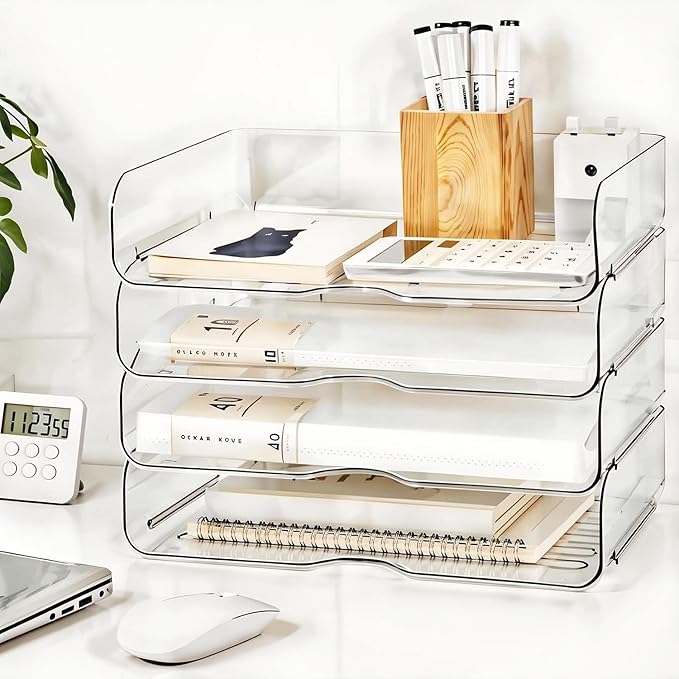 DCA Large Capacity Desk Organizer, 4 Tier Paper Organizer, File Organizer for Desk, Stackable Paper Tray for Office, Home and School