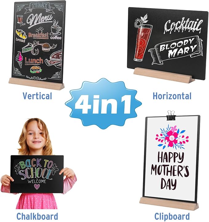 8 x12 Inch Tabletop Chalkboard Sign with Base Stand, Menu Chalk Board Sign Store Food Signs, Message Boards for Party, Wedding, Tables Decoration, Bar and Restaurant (3 Pack)
