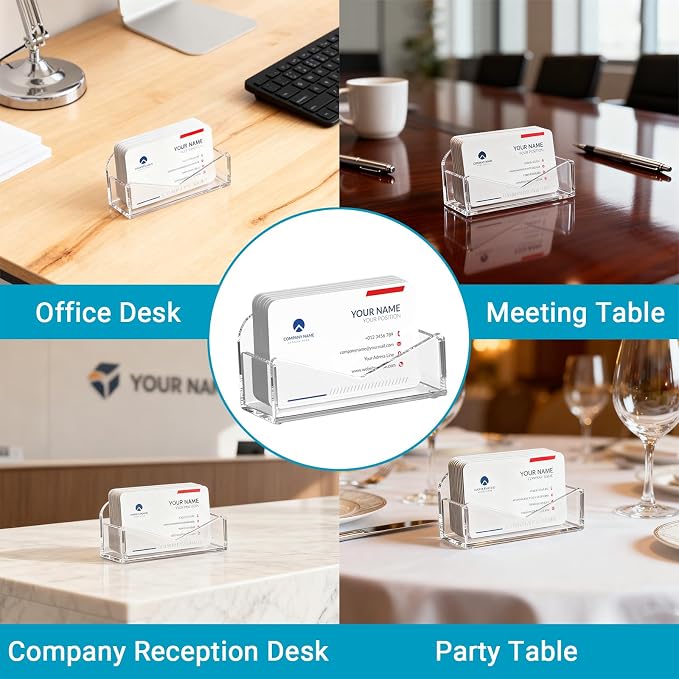 LUGUNU Acrylic Business Card Holder for Desk 2 Pack, Clear Display Stand , Holds up to 100 Cards, Modern Office Organizer for Home or Professional Workspace