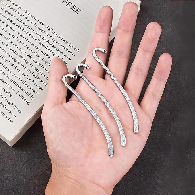 20 Pack Metal Bookmark Hairpin Beading Vintage Hook Carved Antique Tibetan Silver Alloy Embossed Bookmarks with Loop Retro Jewelry Making Charms for Crafting Book Lovers Reading Enthusiasts