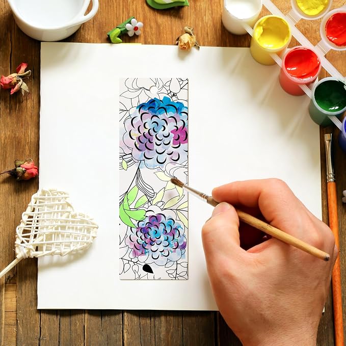 Sinmoe 120 Pcs Color Your Own Bookmarks 6 Styles Watercolor Bookmarks to Paint Card Stock Paper Watercolor Colorful Tassels Craft DIY for Classroom Projects Gifts Tags 5.9 x 2 Inch(Blooming Flowers)