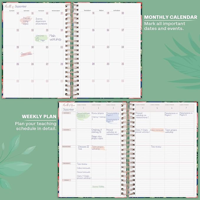 PLANBERRY Teacher Planner – Undated School Year Plan Book for Teachers with Calendars & Lesson Plans – Planner for Classroom Organization & Homeschool – 8”x10.5” Hardcover (Vivid Flora)