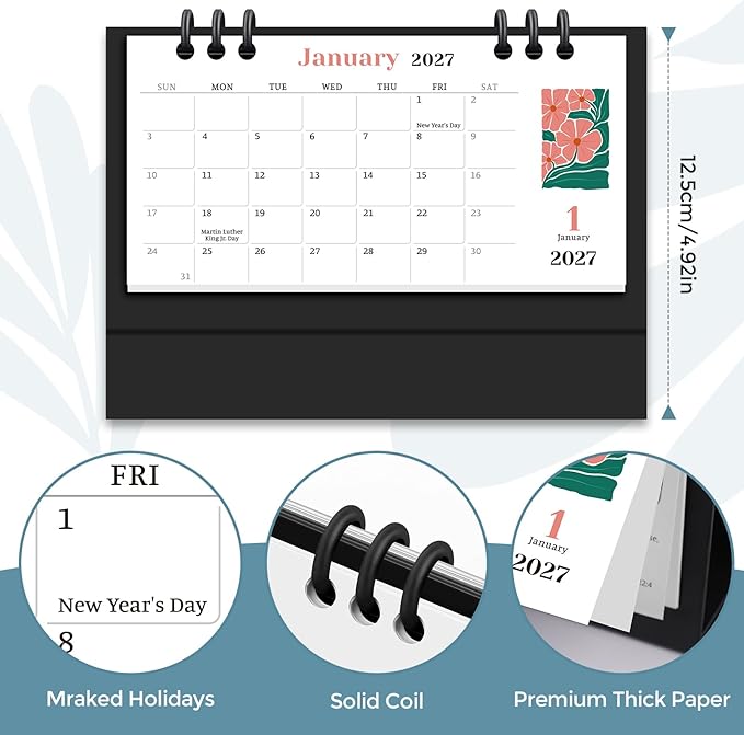 KONVINIT Small Desk Calendar 2025-2027, Flower 2026 Desk Calendar - Runs From July 2025 Until June 2027-6.3" x 3.1", 24 Months Small Calendar for School, Home and Office Supplies