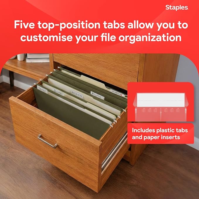 Staples Hanging File Folders, Legal Size, Straight‑Cut Tabs, Standard Green, Durable Filing Solution – 25/Box