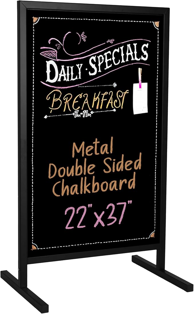 Ilyapa Metal Double Sided Swinging Chalkboard Sign - 22x37 inch Magnetic Sidewalk Sign - A Frame Chalkboard Alternative Menu Board for Restaurant