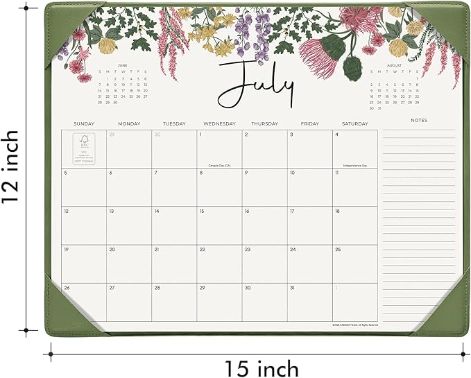Cabbrix Desk Calendar 2026 with Desktop Mat, Desk Pad Calendar 15"x 12" From July 2026 to December 2027, Desk Calendar for Home Office and School, Easy Planning, Green