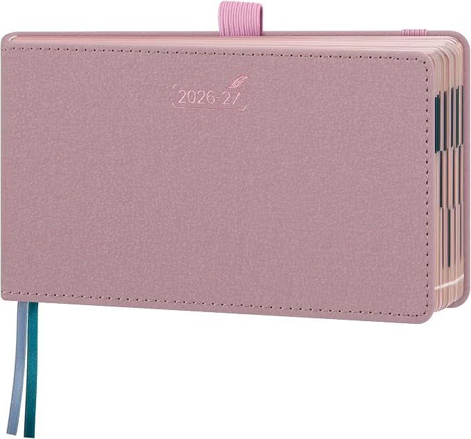 BEZEND Pocket Weekly Planner 2026 2027 Equal Weekend with Hourly Timeslot (6.5" x 3.75") 18 Months Small Academic Calendar (Jul 26-Dec 27) for Students, Work & Home, PU Leather Hardcover -Pink