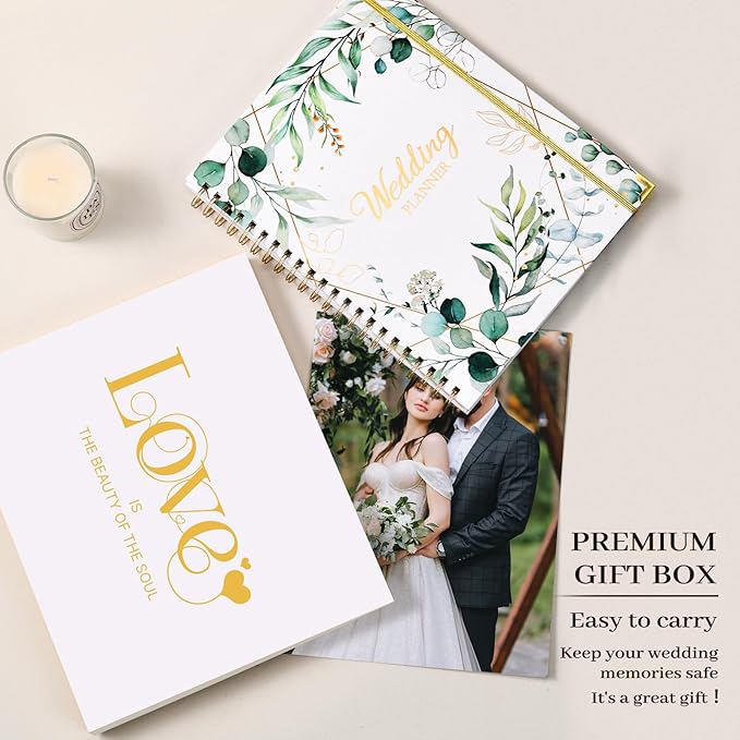 Wedding Planner & Organizer - Wedding Planner Book and Organizer for the Bride, 9.5" x 11.9" Diary Engagement Gift Book, Hardcover + Metal Corner + 5 Inner Pockets + Sticker + Elastic Closure - Floral