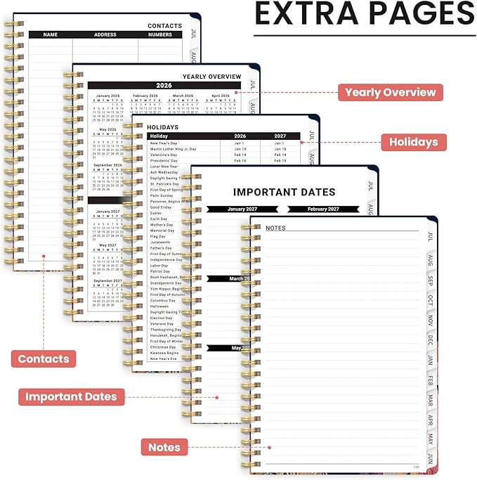 2026–2027 Academic Planner, Weekly and Monthly Planner for Women, July 2026 - June 2027, Pretty Hardcover 2026–2027 Academic Planner with Tabs, Inner Pocket, Spiral Bound, Perfect Office Home School Supplies - 6.3" x 8.5", Mushroom Party