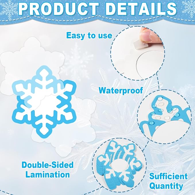 60Pcs Winter Snowflake Paper Cutouts Winter Bulletin Board Decoration Snowflake Blue DIY Photo Craft Cutouts Christmas Classroom Supplies for Teacher Student School Holiday Party Chalkboard Wall Decor