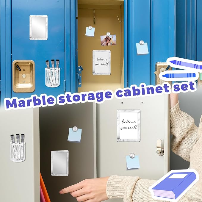 Denylo pro Silver Gray Magnetic Locker Marble Theme Accessories Kit Include Back to School Essentials for Back to School Decorations Office Supplies