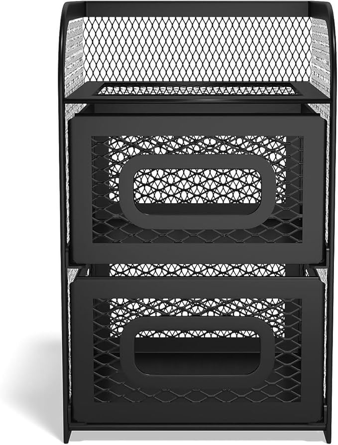 TRU RED Wire Mesh Desktop Organizer, 3‑Compartment Accessory Holder, Matte Black, 3‑Pack – Office Desk Storage