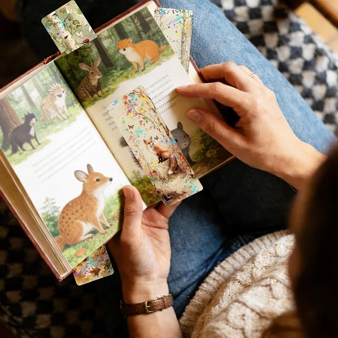 48 Pcs Woodland Animals Bookmarks, Vintage Watercolor Animals Paper Bookmark Bulk for Women Man, Forest Trees Book Mark Gift for Reading Lovers Library Accessories