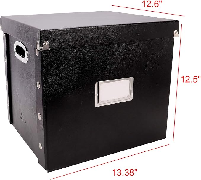 Snap-N-Store Vinyl Record Storage Box - 12" - 2 Pack - Crate Holds up to 75 Vinyl Albums - Black
