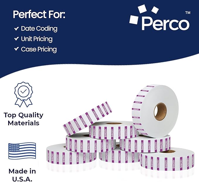 Monarch 1131 Purple Reverse Print on White Bakery Labels — 8 Rolls, 1 Sleeve, 20,000 Labels for Monarch 1131 Price & Date Guns—with Tamper-Proof Design for Marking Breads, Pastries, Cakes—Made in USA