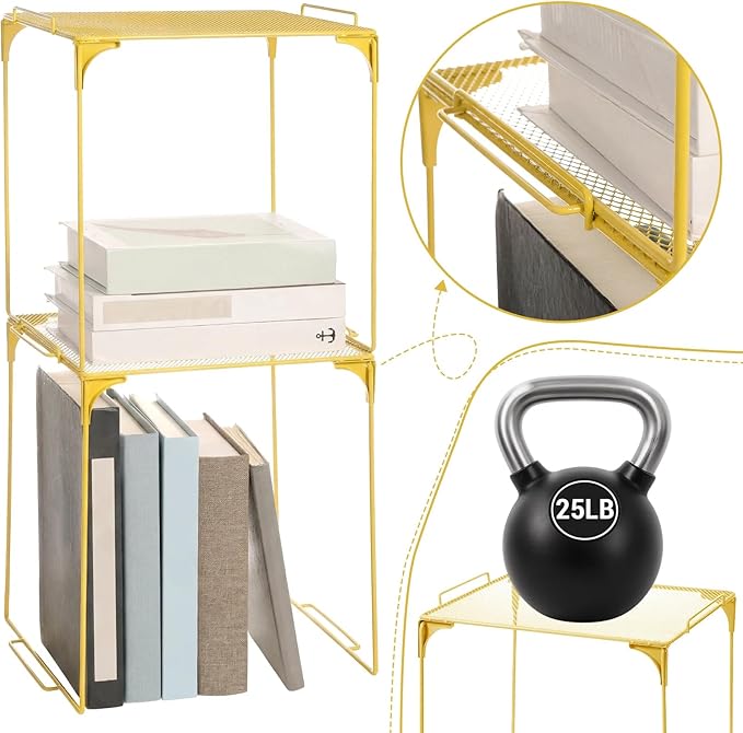 Colarr Yellow Locker Organizer Shelf Locker Accessories for Girls Stackable Storage Organization Shelf Area Saver Fits Standard Size for School Office Kitchen and Home