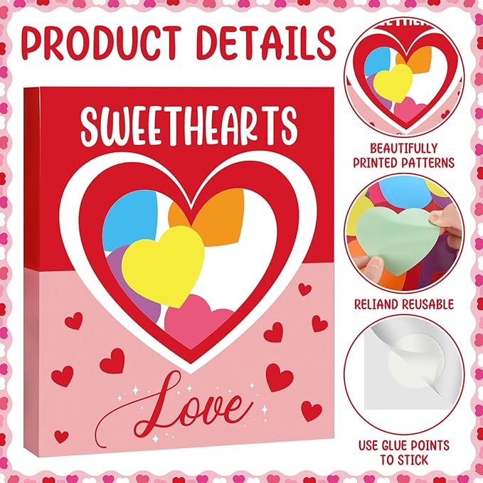Gueevin 104 Pcs Valentine's Day Love Heart Bulletin Board Set 3D Sweetheart Box with Love Heart Stickers Decorations a Class Full of Sweethearts for Valentine's Office School Classroom Wall Decor