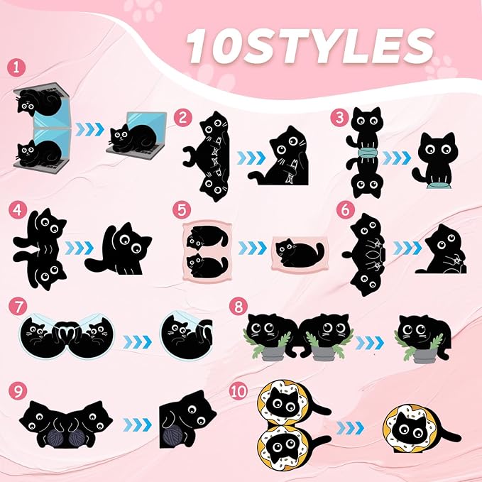 TenKa 10 Pcs Magnetic Bookmarks Cute Black Cat Bookmarks, Bookish Gifts for Book Lovers Women Readers, Kawaii Magnet Book Markers Reading Accessories Cat Themed Gifts for Teachers