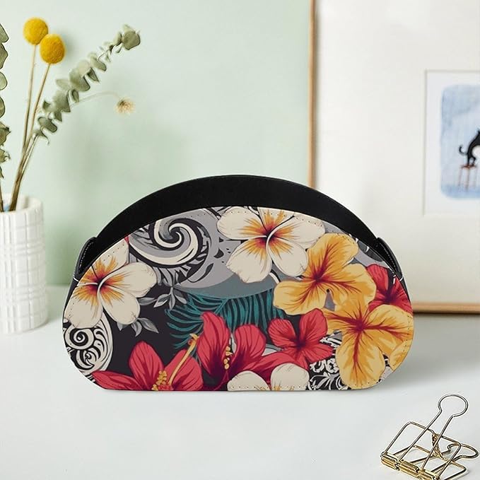 Colorful Hawaiian Pattern Remote Control Holder with 5 Compartment Organizer Box, Leather TV Remote Holder Organizer Caddy for Table, PU Leather Remote Box for Nightstand Office Desk Storage Box